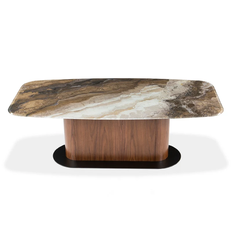 Table de salle à manger rectangulaire avec contour arrondi en verre et en bois - Luciano