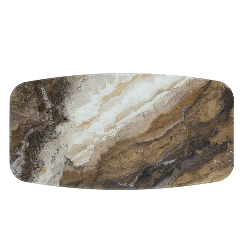 Table de salle à manger rectangulaire avec contour arrondi en verre et en bois - Luciano