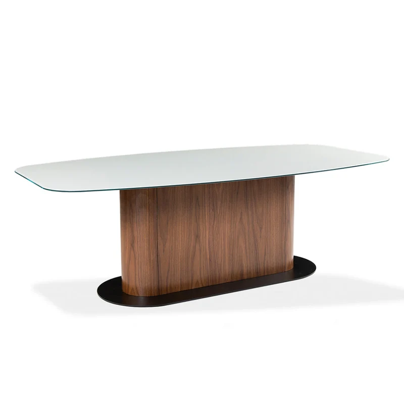 Table de salle à manger rectangulaire avec contour arrondi en verre et en bois - Luciano