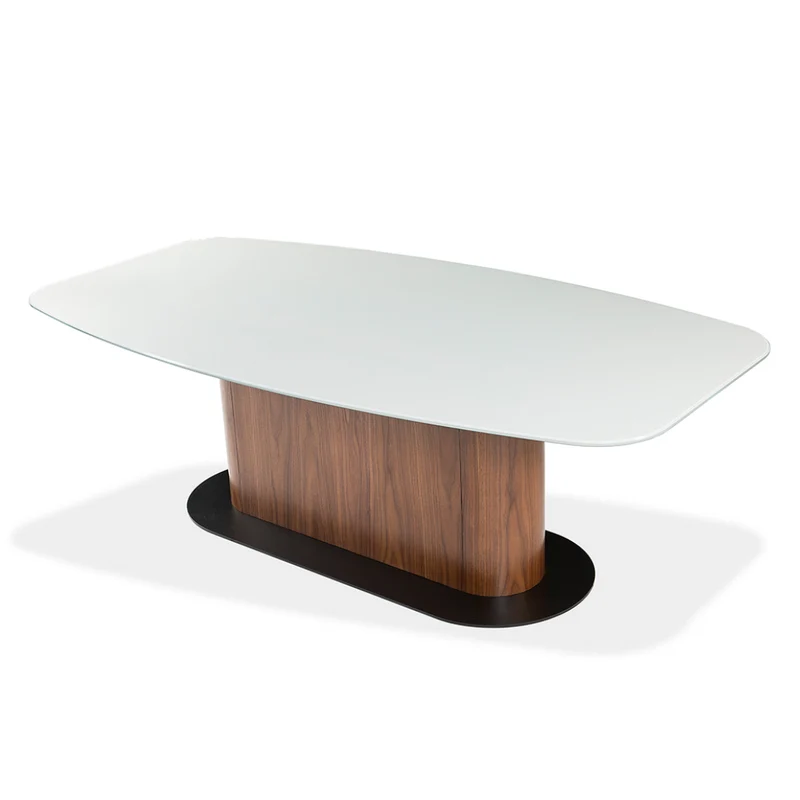 Table de salle à manger rectangulaire avec contour arrondi en verre et en bois - Luciano