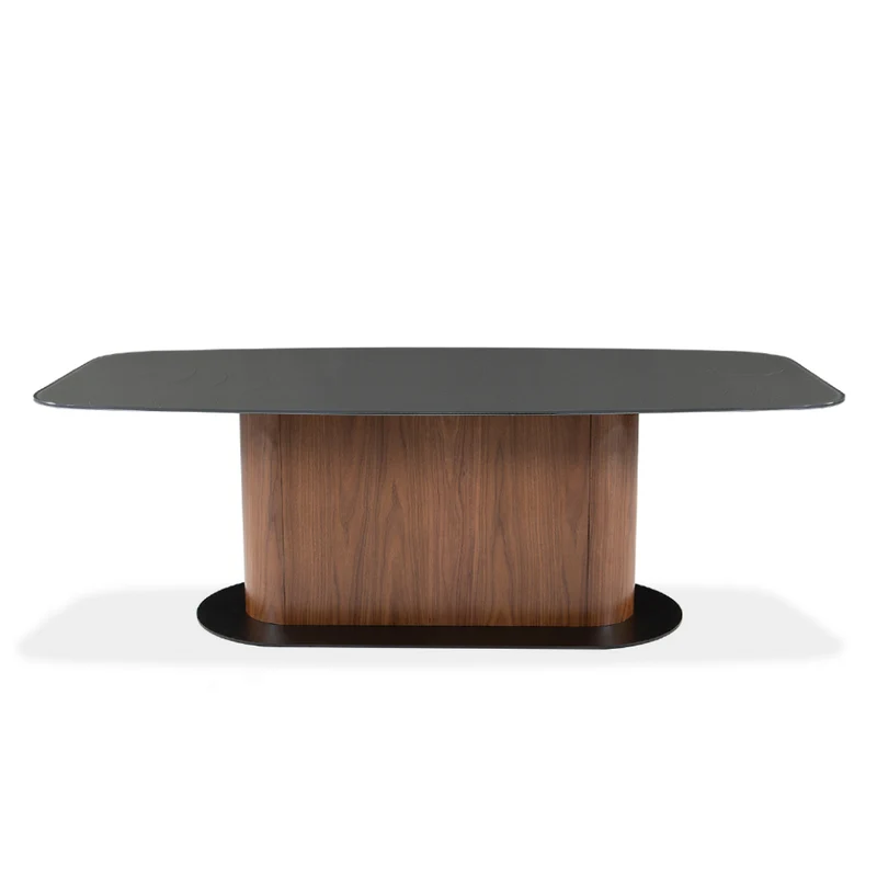 Table de salle à manger rectangulaire avec contour arrondi en verre et en bois - Luciano