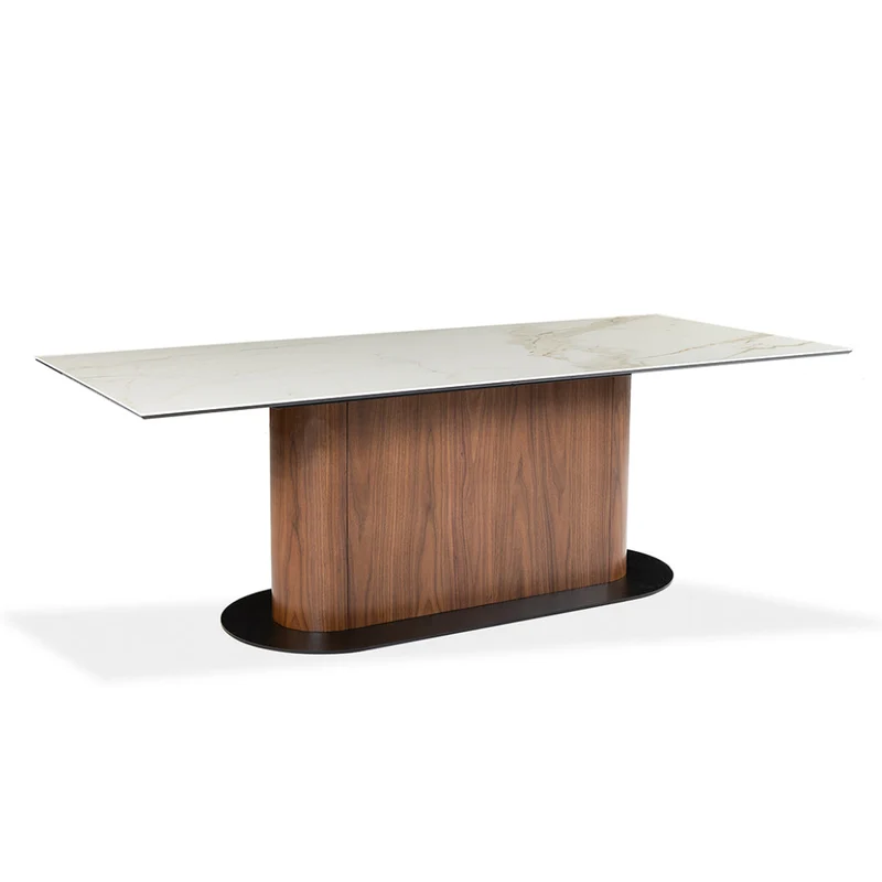 Table de salle à manger rectangulaire en céramique et en bois - Luciano