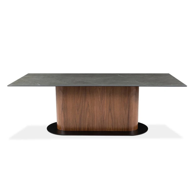 Table de salle à manger rectangulaire en céramique et en bois - Luciano