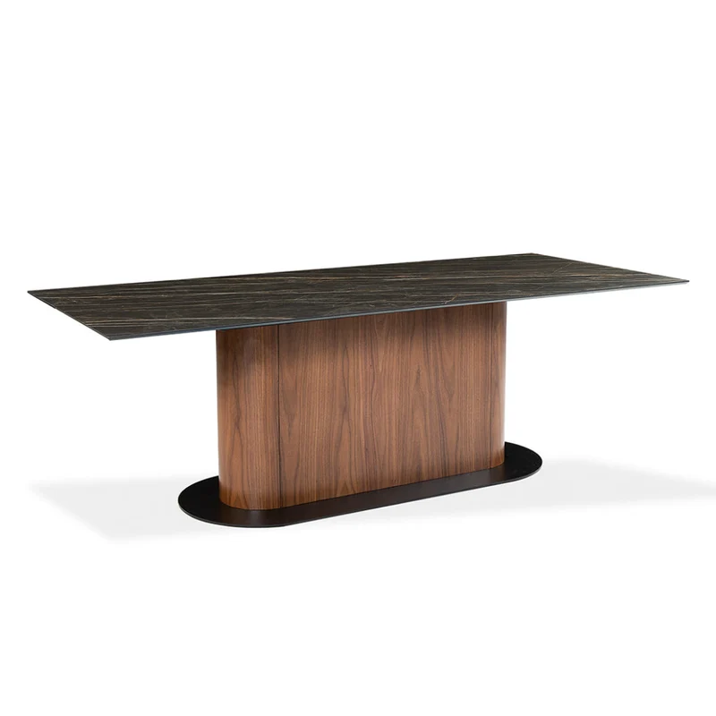 Table de salle à manger rectangulaire en céramique et en bois - Luciano
