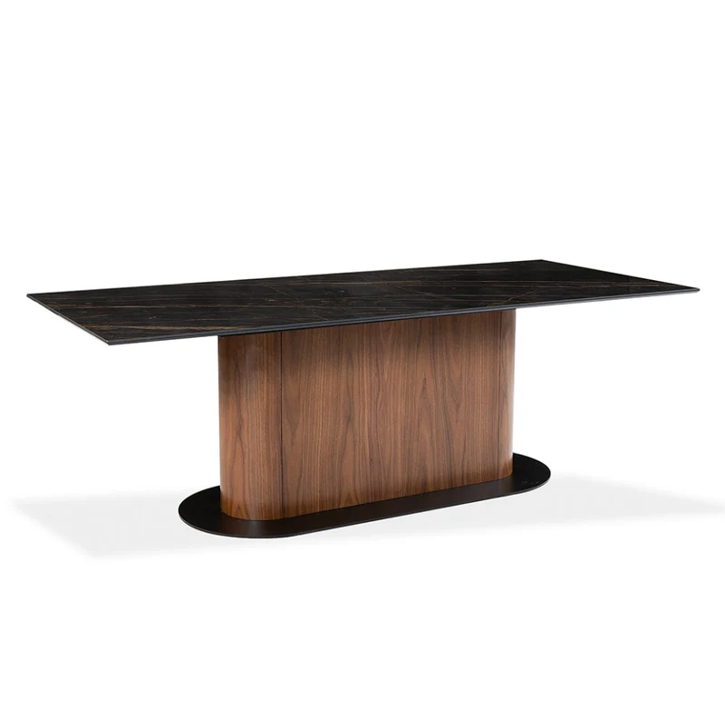 Table de salle à manger rectangulaire en céramique et en bois - Luciano
