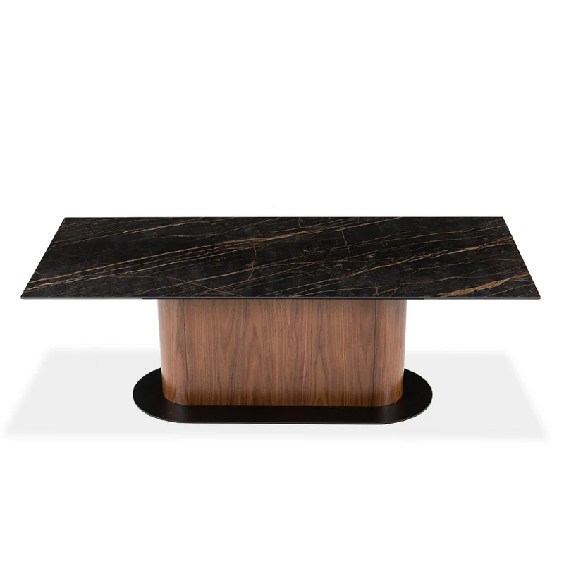 Table de salle à manger rectangulaire en céramique et en bois - Luciano