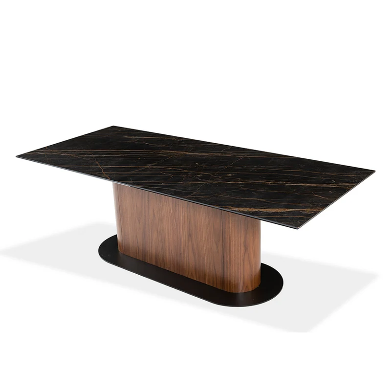 Table de salle à manger rectangulaire en céramique et en bois - Luciano