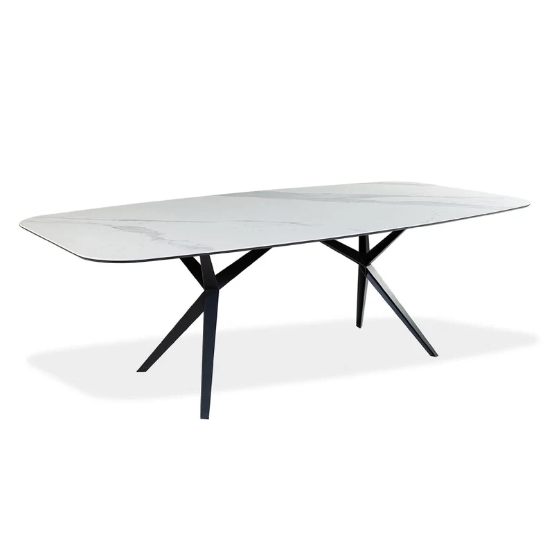 Table de salle à manger rectangulaire avec contour arrondi en céramique et métal - Urby