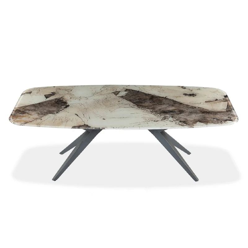 Table de salle à manger rectangulaire avec contour arrondi en verre et métal - Jack