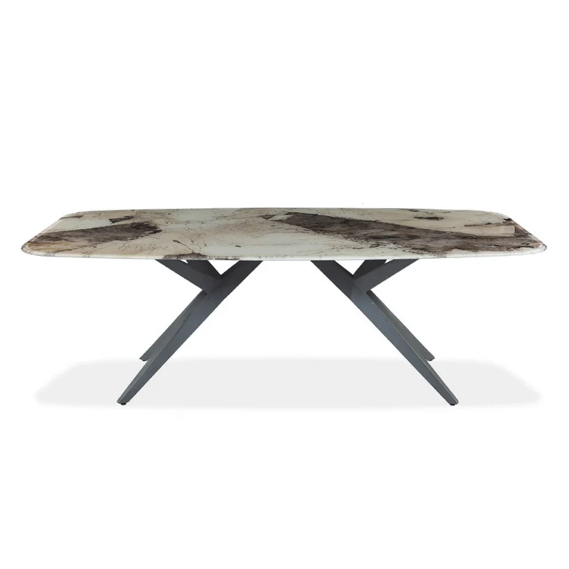 Table de salle à manger rectangulaire avec contour arrondi en verre et métal - Jack