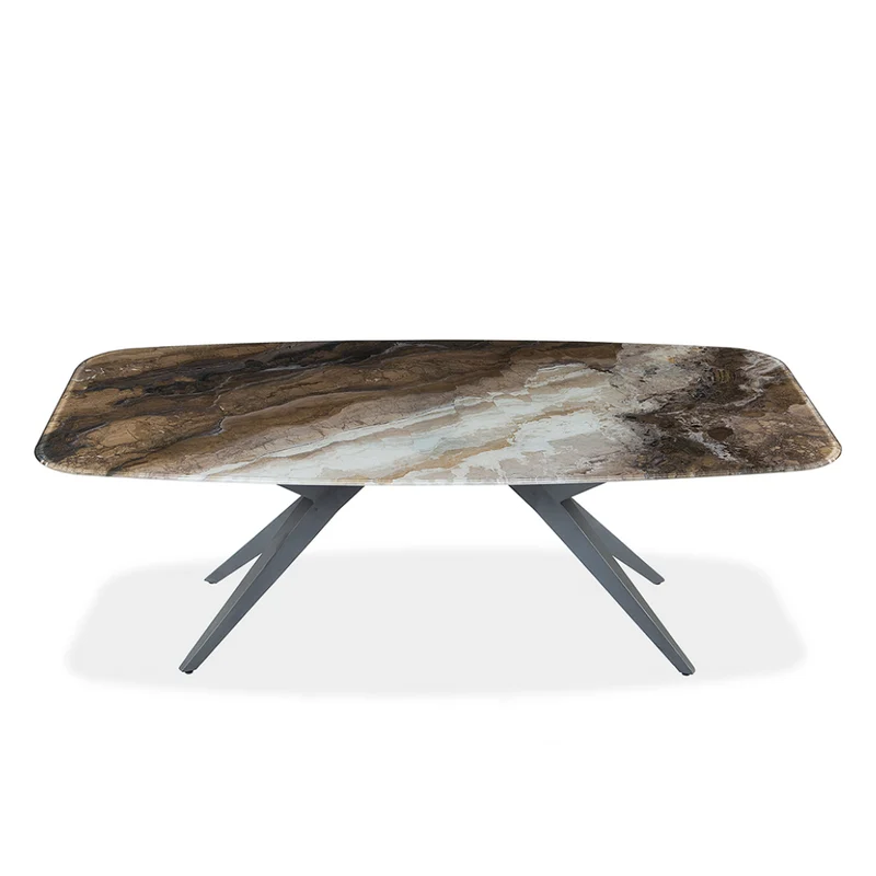 Table de salle à manger rectangulaire avec contour arrondi en verre et métal - Jack