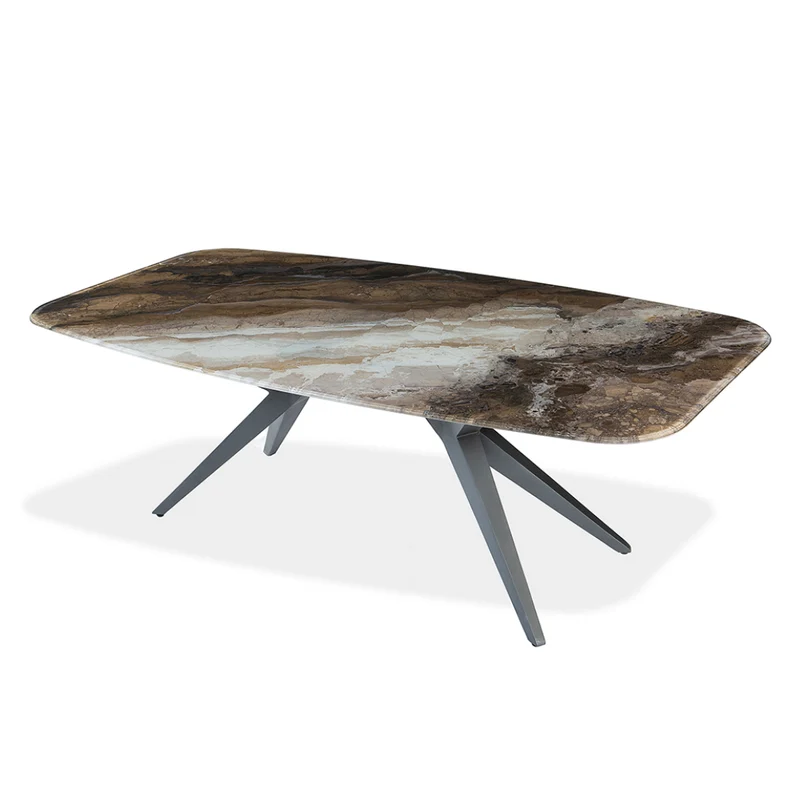 Table de salle à manger rectangulaire avec contour arrondi en verre et métal - Jack