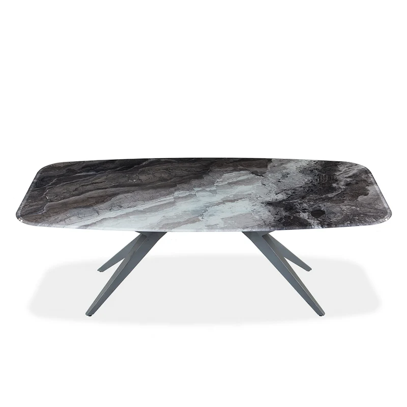 Table de salle à manger rectangulaire avec contour arrondi en verre et métal - Jack