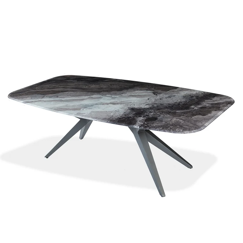 Table de salle à manger rectangulaire avec contour arrondi en verre et métal - Jack
