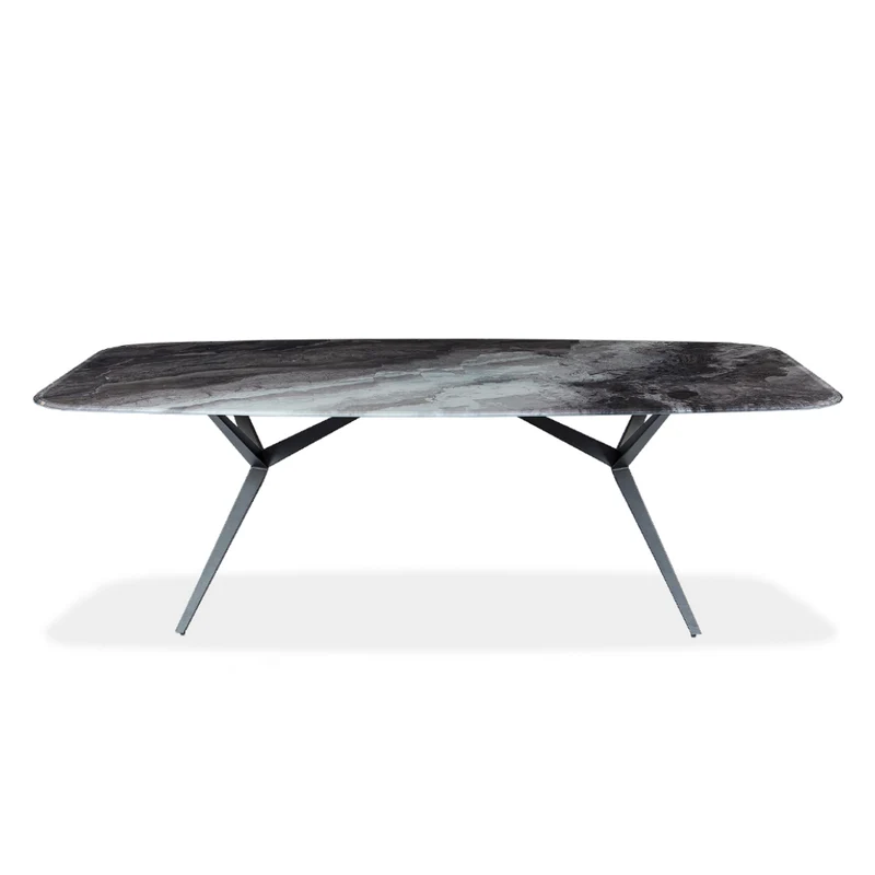 Table de salle à manger rectangulaire avec contour arrondi en verre et métal - Jack