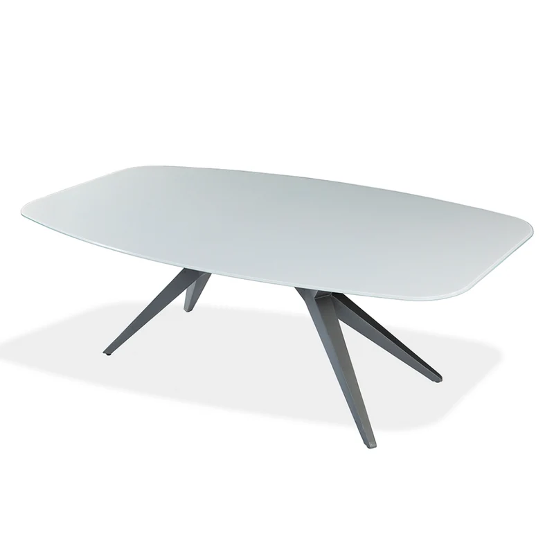 Table de salle à manger rectangulaire avec contour arrondi en verre et métal - Jack