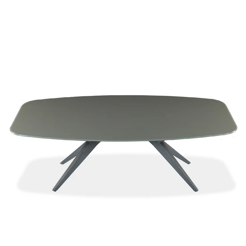 Table de salle à manger rectangulaire avec contour arrondi en verre et métal - Jack