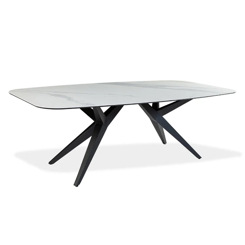 Table de salle à manger rectangulaire avec contour arrondi en céramique et métal - Jack