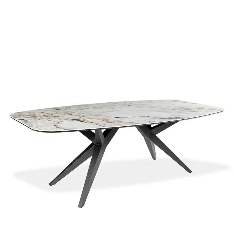 Table de salle à manger rectangulaire avec contour arrondi en céramique et métal - Jack