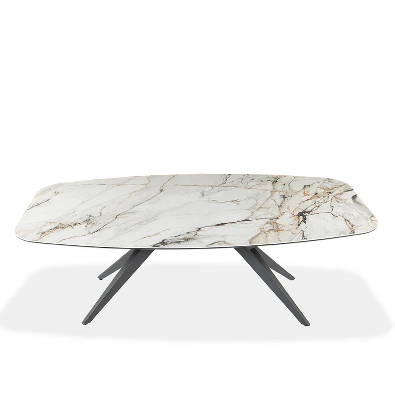Table de salle à manger rectangulaire avec contour arrondi en céramique et métal - Jack