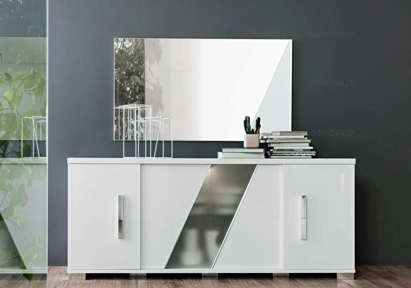 Miroir mural rectangulaire 140 cm blanc laqué - Lisa