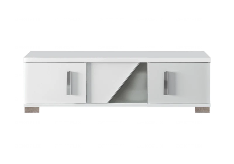 Meuble TV 3 ou 4 portes blanc laqué en verre - Lisa