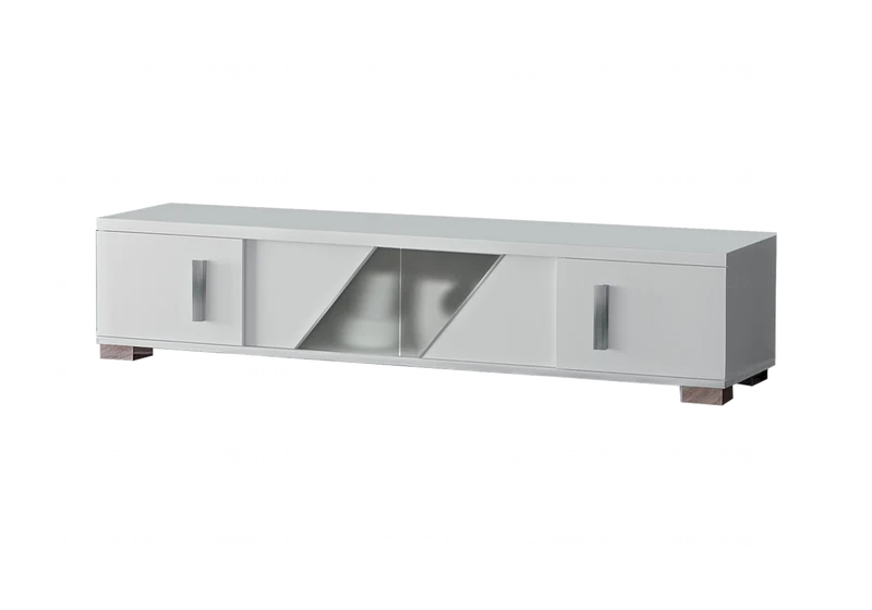 Meuble TV 3 ou 4 portes blanc laqué en verre - Lisa