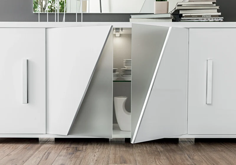 Buffet 3 ou 4 portes blanc laqué verre dépoli - Lisa