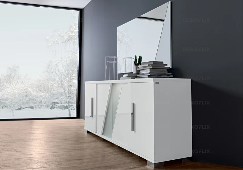 Buffet 3 ou 4 portes blanc laqué verre dépoli - Lisa