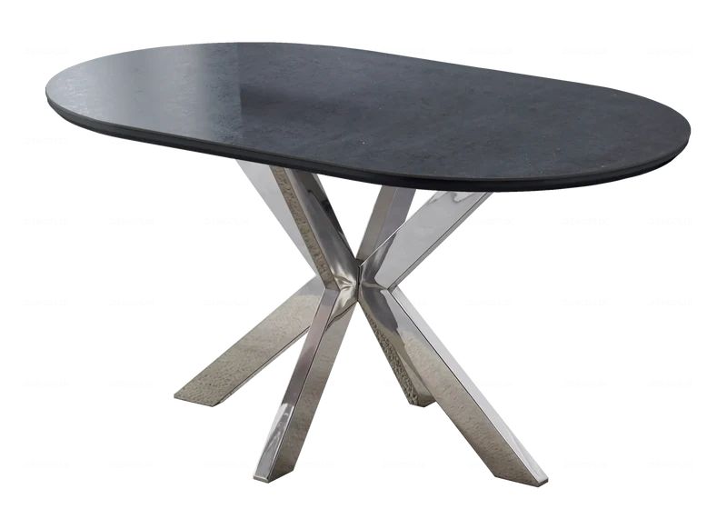 Table à manger ovale céramique pierre argent - Otho