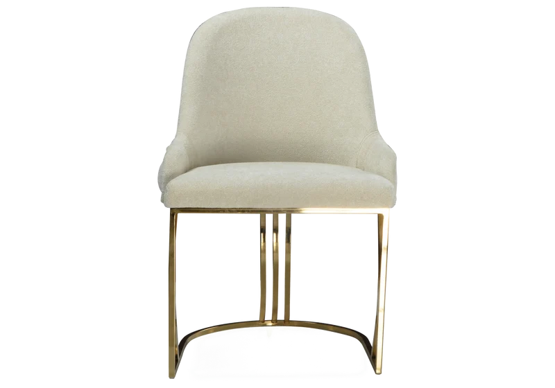 Fauteuils de table en tissu beige capitonnés dorés - Sara x2
