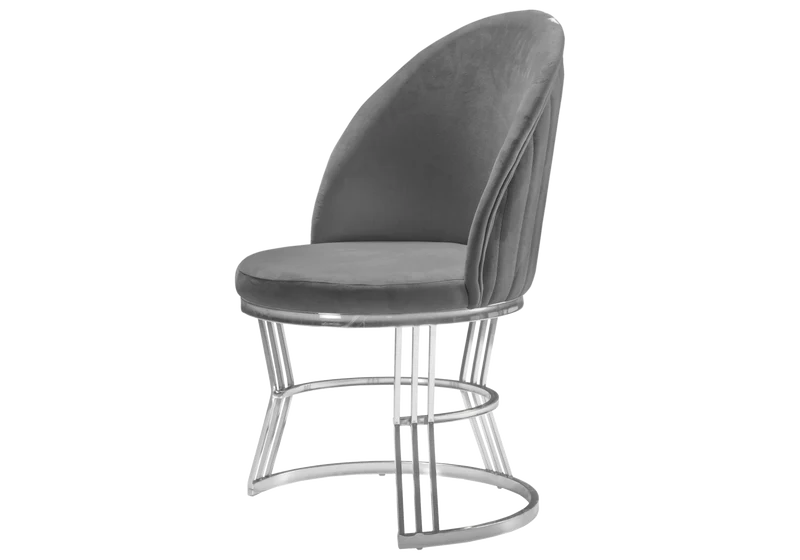 Fauteuils de table en velours gris plissé argenté - Caris x2
