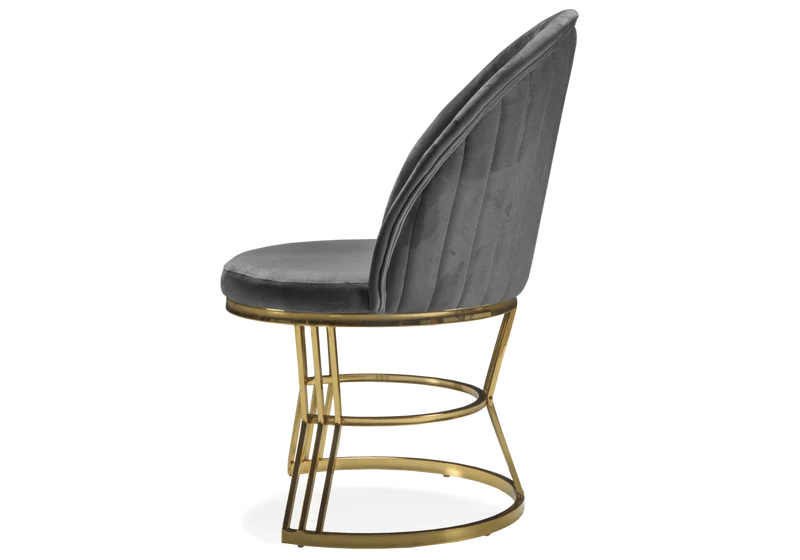 Fauteuils de table en velours gris plissé doré - Caris x2