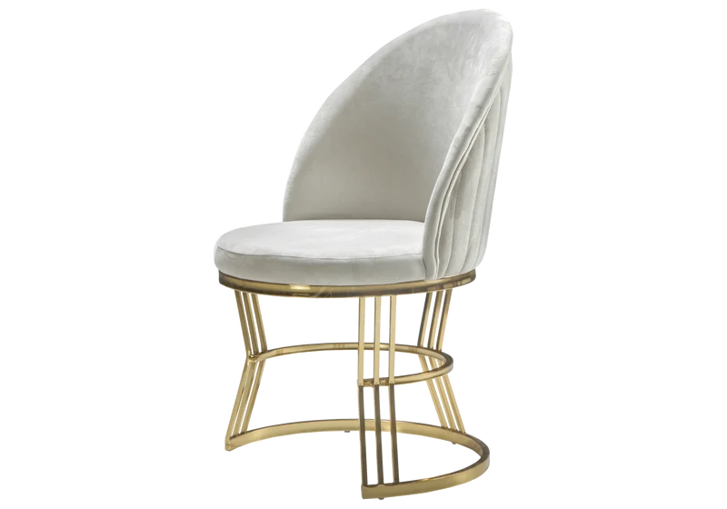 Fauteuils de table en velours beige plissé doré - Caris x2