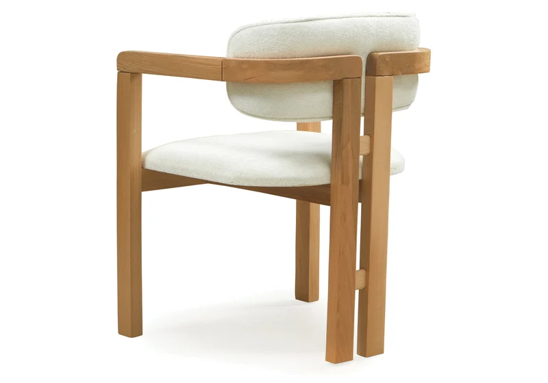 Fauteuils de table en bois et bouclette blanche - Milano x2