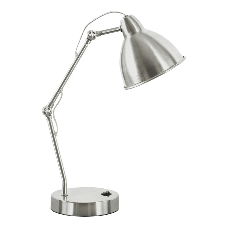 Lampe de table en métal nickel avec port USB intégré 17 po - I 9659
