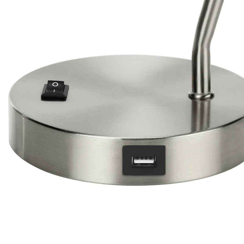 Lampe de table en métal nickel avec port USB intégré 17 po - I 9659