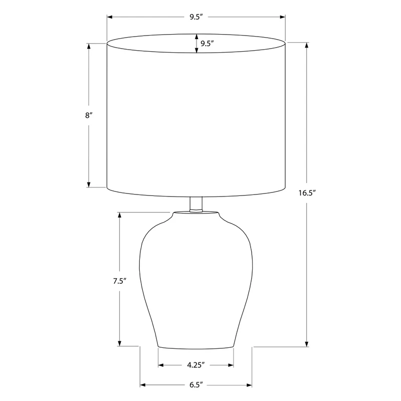 Lampe de table en céramique noire lisse 17 po - I 9738