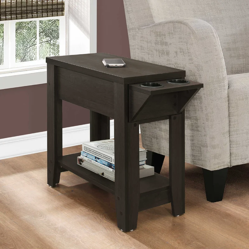 Table d'appoint en MDF/stratifié avec 1 tiroir et double porte-gobelet - I 3197-3198