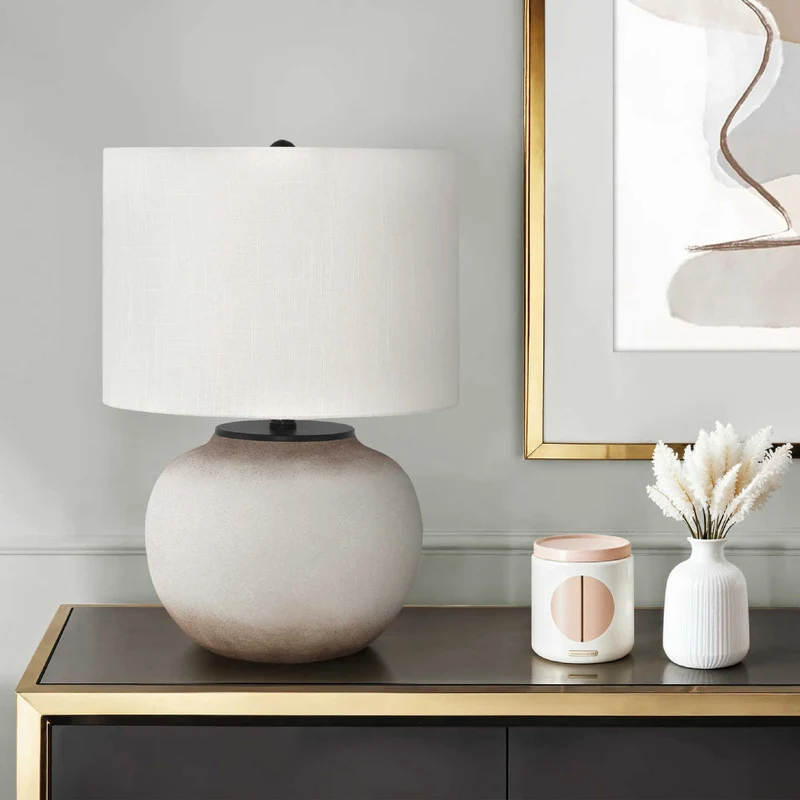Lampe de table en céramique crème avec des nuances brunes 21 po - I 9722