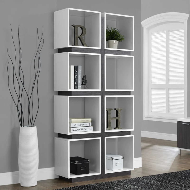Bibliothèque en MDF/stratifié blanc et gris avec 8 cubes de rangement - I 7076