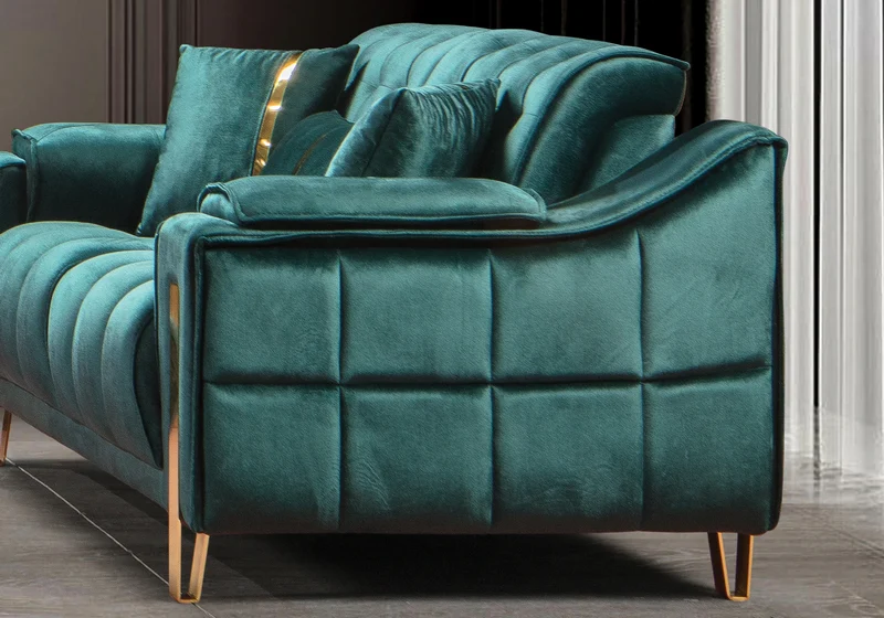 Canapé Turc Capitonné Velours Vert Design Doré – SINEM