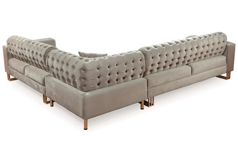 Canapé Turc Angle Capitonné Velours Beige Design Métal Doré – RIBELLA