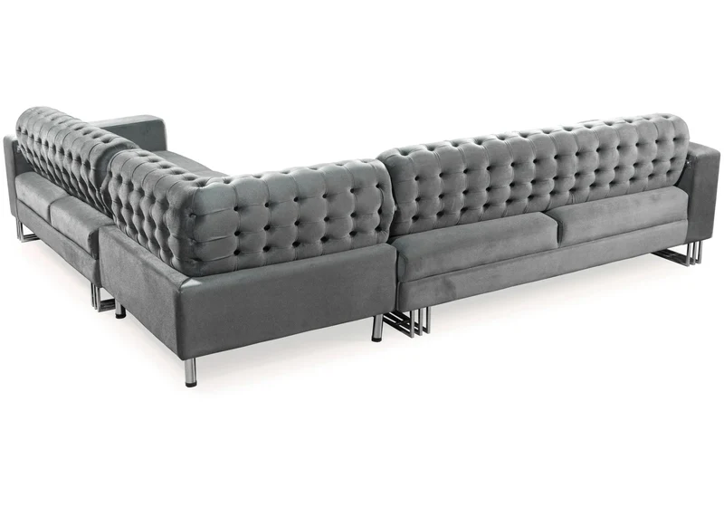 Canapé Turc Angle Capitonné Velours Gris Design Métal Argent – RIBELLA