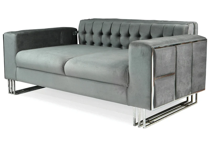 Canapé Turc Angle Capitonné Velours Gris Design Métal Argent – RIBELLA