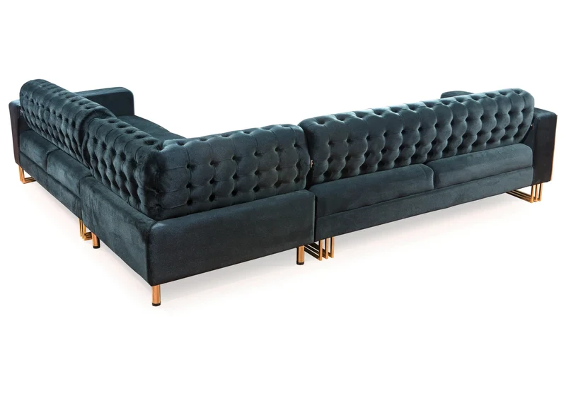 Canapé Turc Angle Capitonné Velours Anthracite Design Métal Doré – RIBELLA