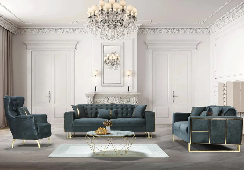 Canapé Turc Angle Capitonné Velours Anthracite Design Métal Doré – RIBELLA