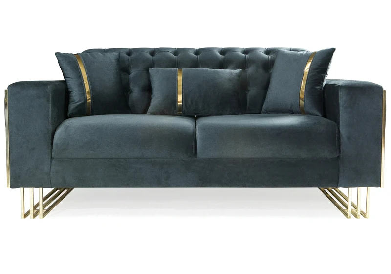 Canapé Turc Angle Capitonné Velours Anthracite Design Métal Doré – RIBELLA