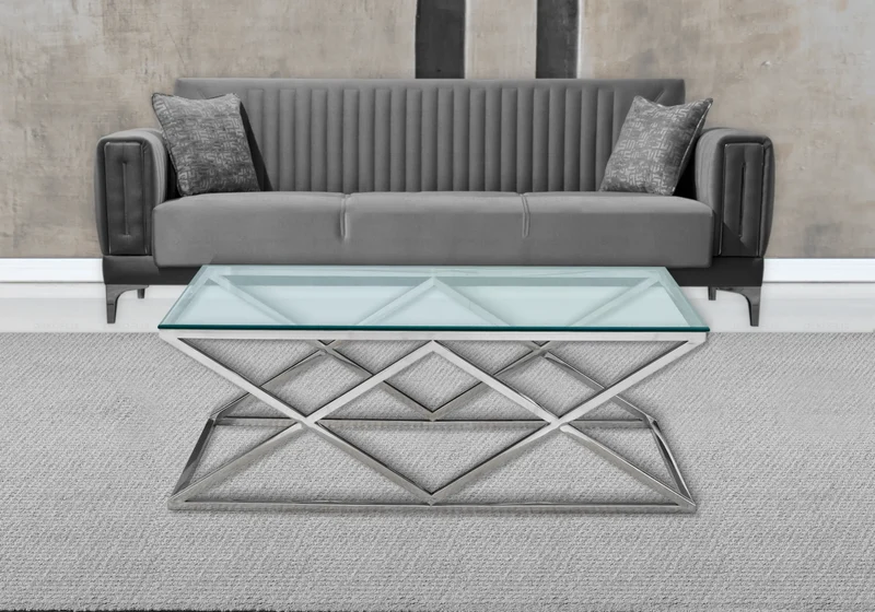 Table basse en verre transparent et pied argent - Erly