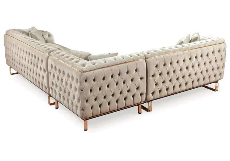 Canapé Turc Angle Capitonné Velours Beige Doré Chesterfield – PARIS
